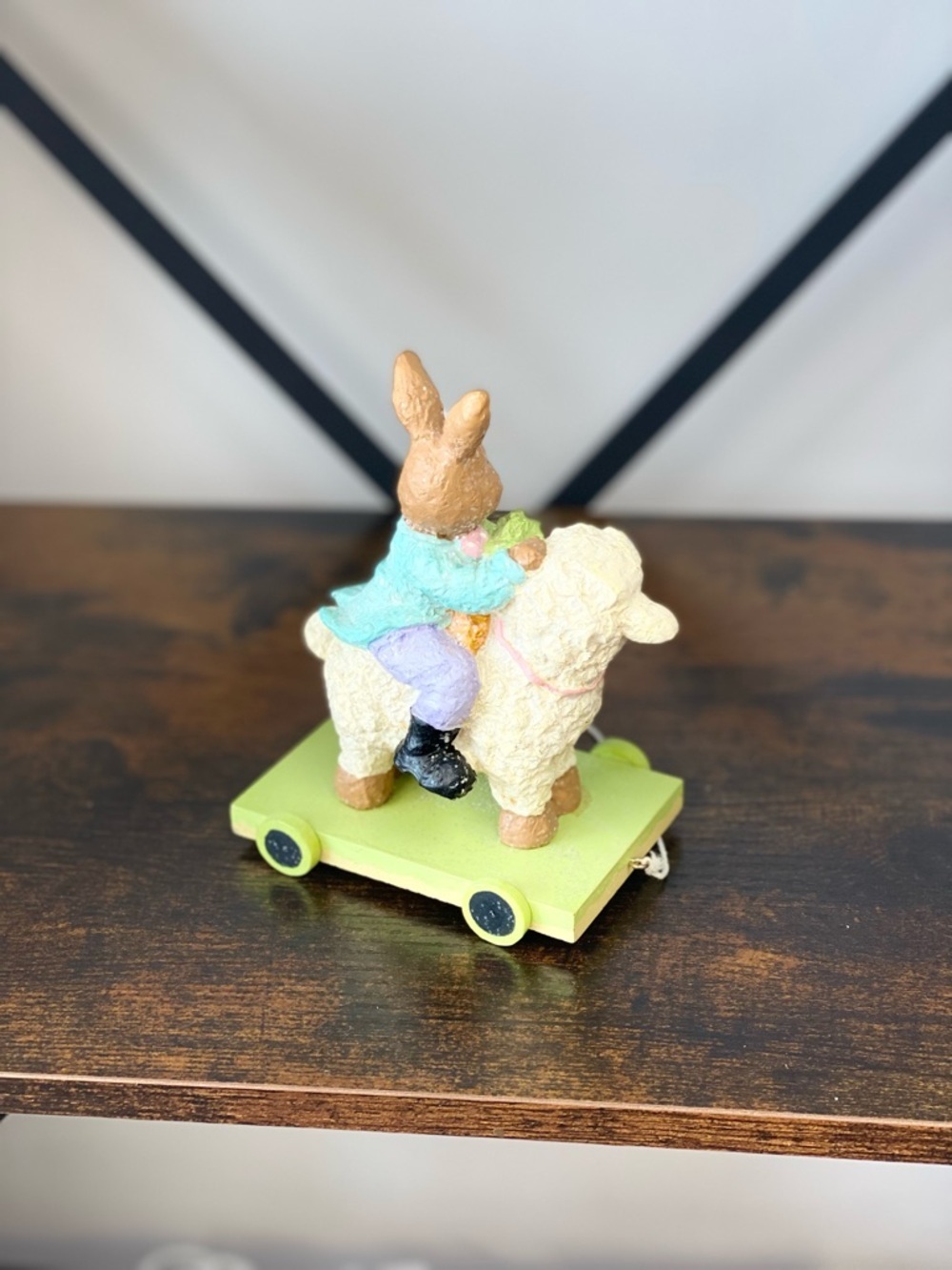 Easter Bunny on Lamb Pull Toy - Green - Picture 2 of 2